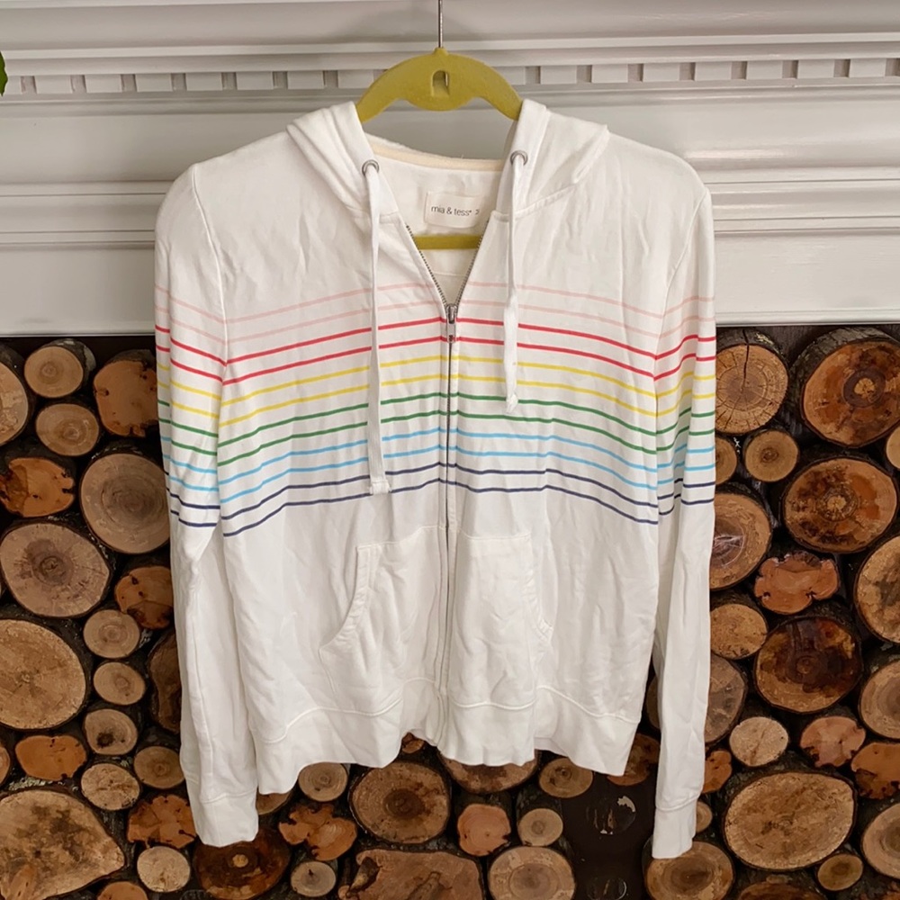 Rainbow striped zip up hoodie